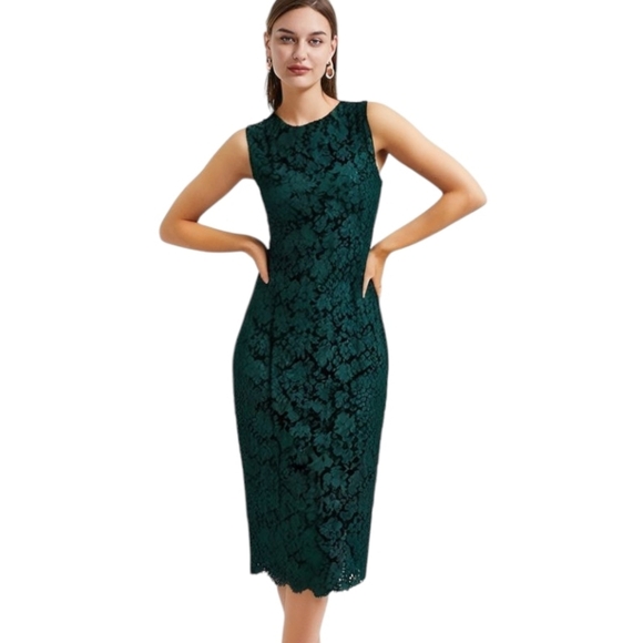 New Dolce and Gabbana Sleeveless Mid-Length Green Lace Sheath Dress $3200 IT 42 - Picture 1 of 10